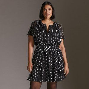 Anthropologie Somerset Mini Polka Dot Chiffon Mini Black Dress